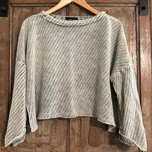 Mustard Seed Gray Cropped Ribbed Sweater Size M - Picture 1 of 9
